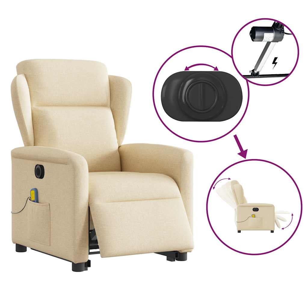 Fotoliu electric de masaj rabatabil cu ridicare, crem, textil GartenMobel Dekor