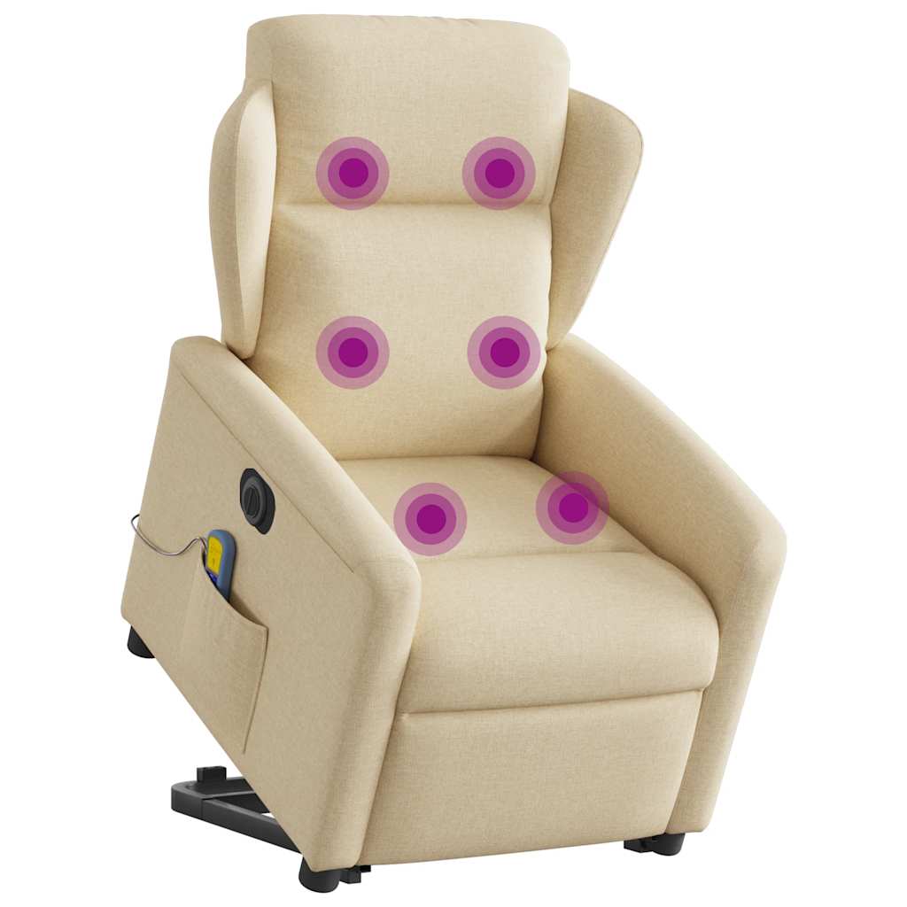 Fotoliu electric de masaj rabatabil cu ridicare, crem, textil GartenMobel Dekor