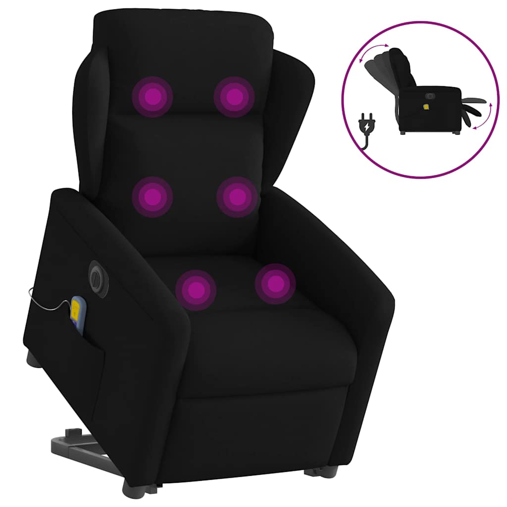 Fotoliu electric de masaj rabatabil cu ridicare, negru, textil GartenMobel Dekor