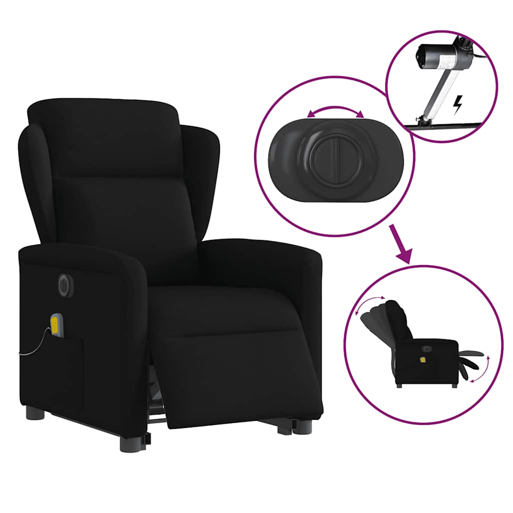 Fotoliu electric de masaj rabatabil cu ridicare, negru, textil GartenMobel Dekor