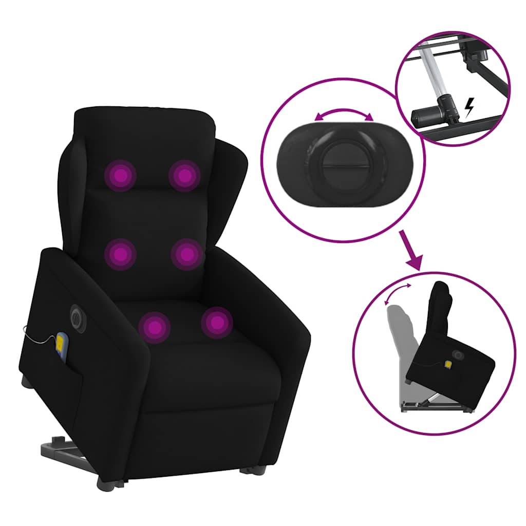 Fotoliu electric de masaj rabatabil cu ridicare, negru, textil GartenMobel Dekor