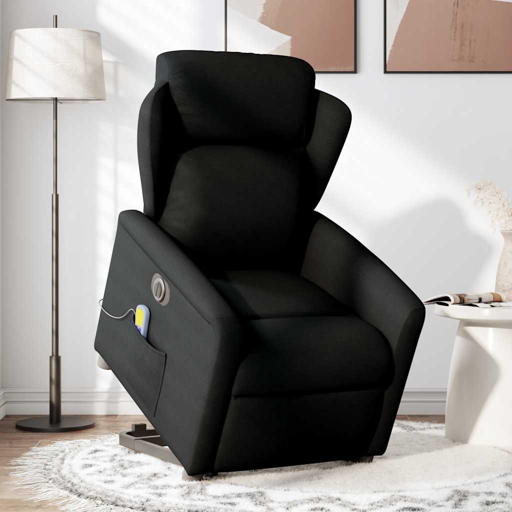 Fotoliu electric de masaj rabatabil cu ridicare, negru, textil GartenMobel Dekor