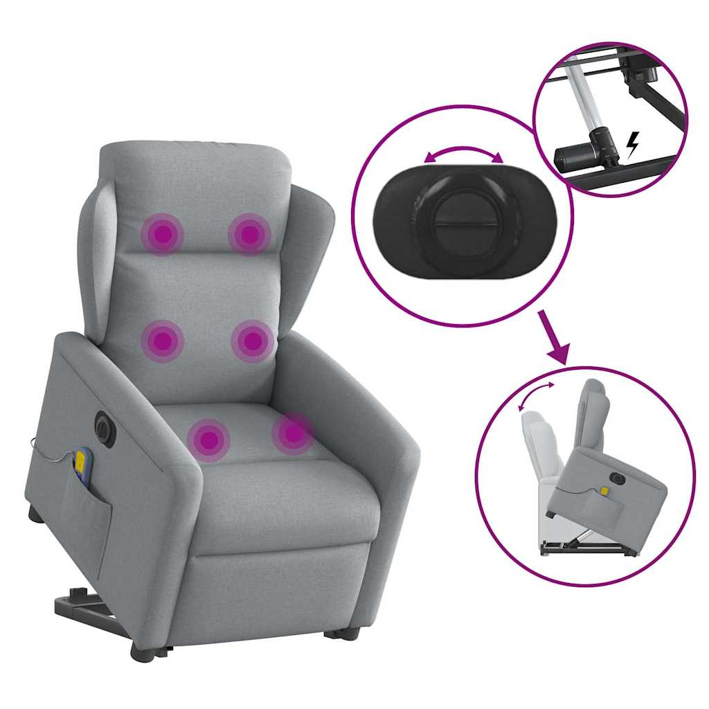 Fotoliu electric masaj rabatabil cu ridicare, gri închis textil GartenMobel Dekor