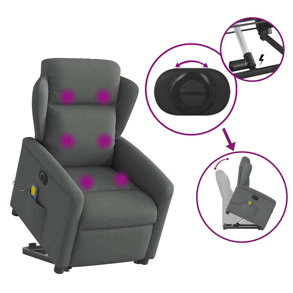 Fotoliu electric masaj rabatabil cu ridicare, gri închis textil GartenMobel Dekor