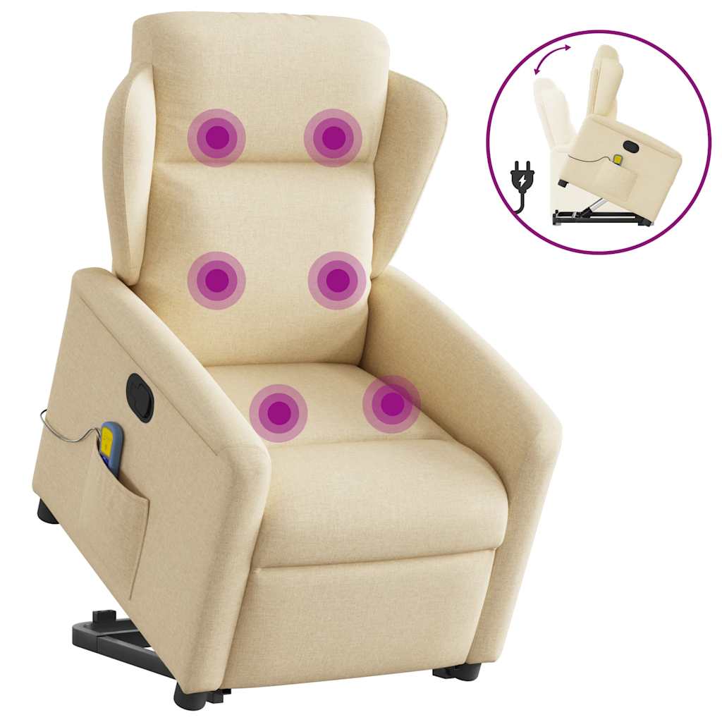 Fotoliu masaj rabatabil cu ridicare, crem, material textil GartenMobel Dekor
