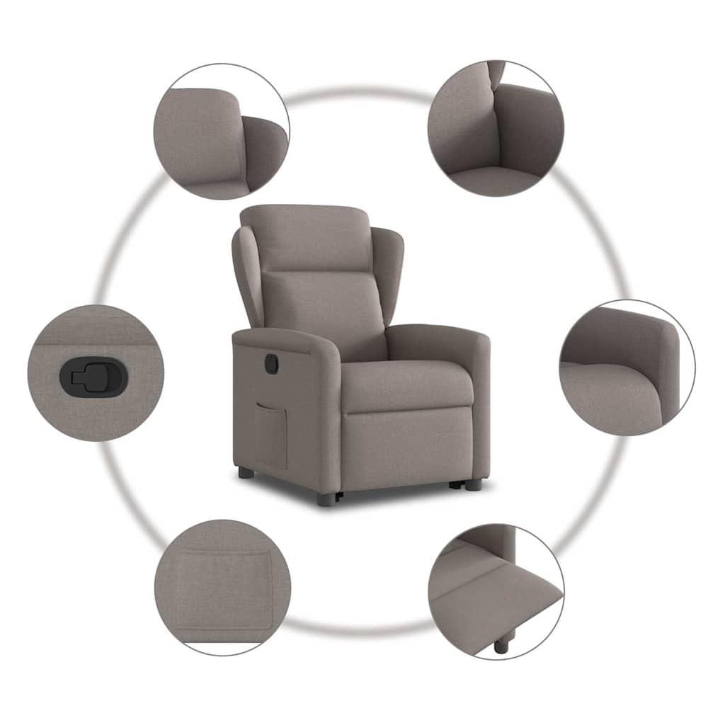 Fotoliu rabatabil cu ridicare pe verticală, gri taupe, textil GartenMobel Dekor