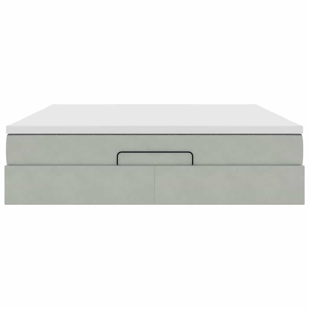 Cadru de pat otoman cu saltea Gri deschis 160x200cm catifea GartenMobel Dekor