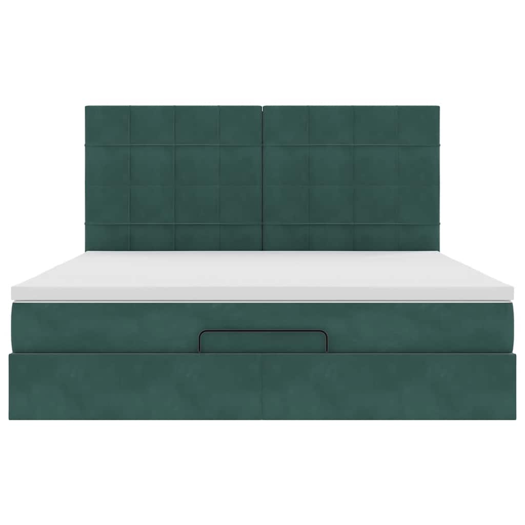 Cadru de pat otoman cu saltele Verde închis 160x200cm catifea GartenMobel Dekor