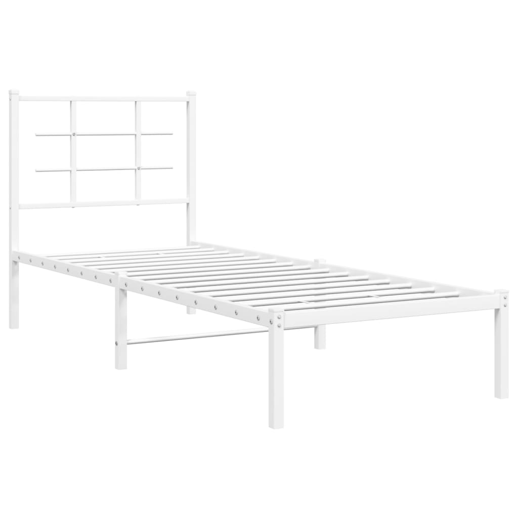 Cadru de pat metalic fără saltea, cu tăblie, alb, 75x190 cm GartenMobel Dekor