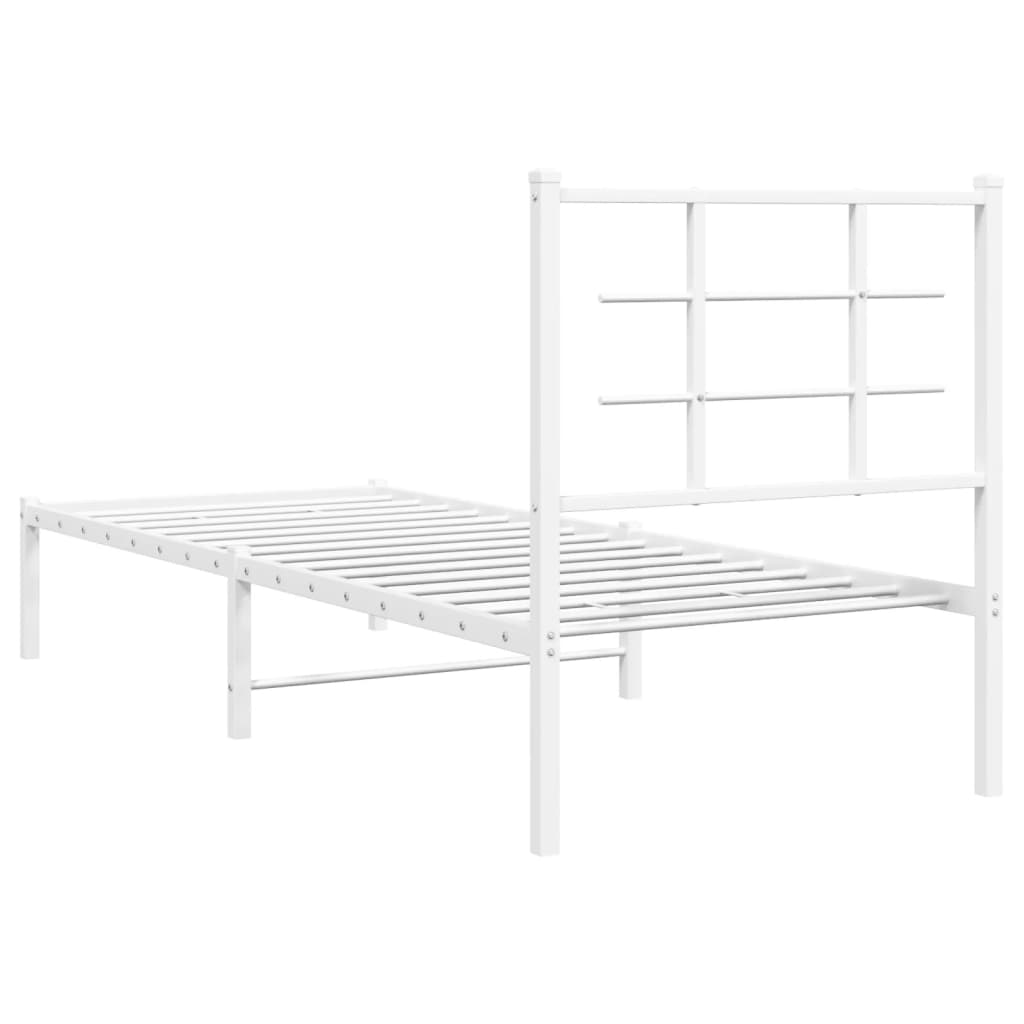 Cadru de pat metalic fără saltea, cu tăblie, alb, 75x190 cm GartenMobel Dekor