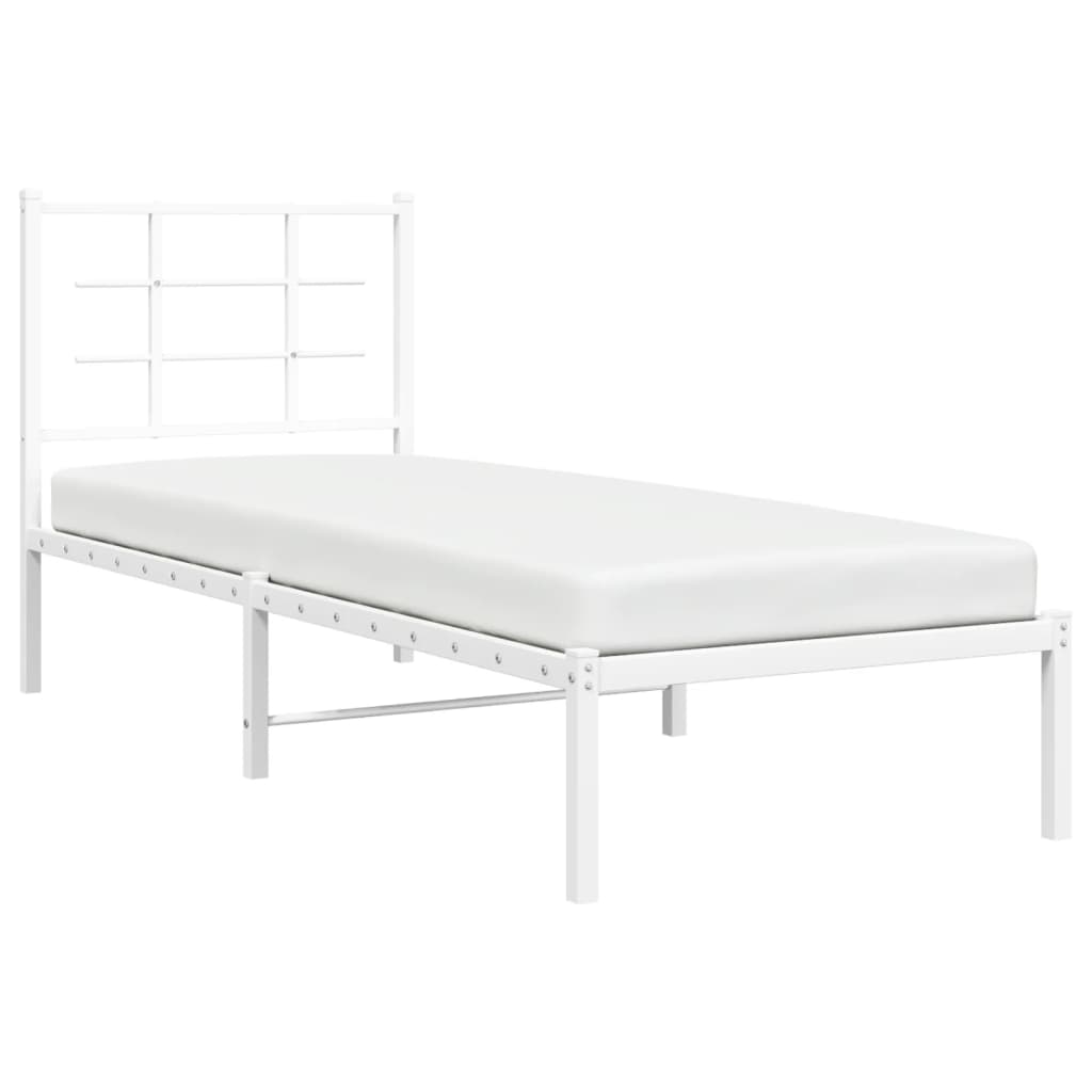 Cadru de pat metalic fără saltea, cu tăblie, alb, 75x190 cm GartenMobel Dekor