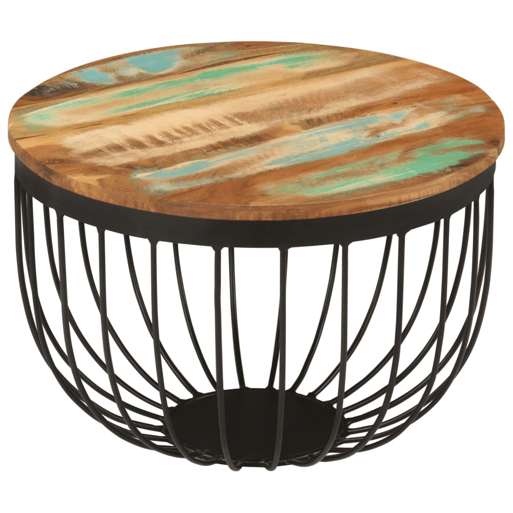 Măsuță de cafea Ø50x35 cm, lemn masiv recuperat și oțel GartenMobel Dekor