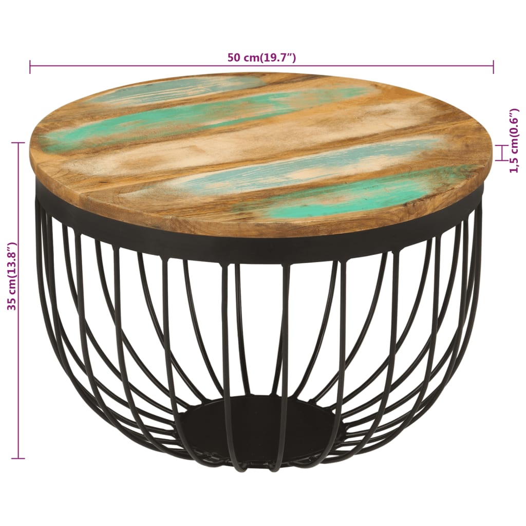 Măsuță de cafea Ø50x35 cm, lemn masiv recuperat și oțel GartenMobel Dekor