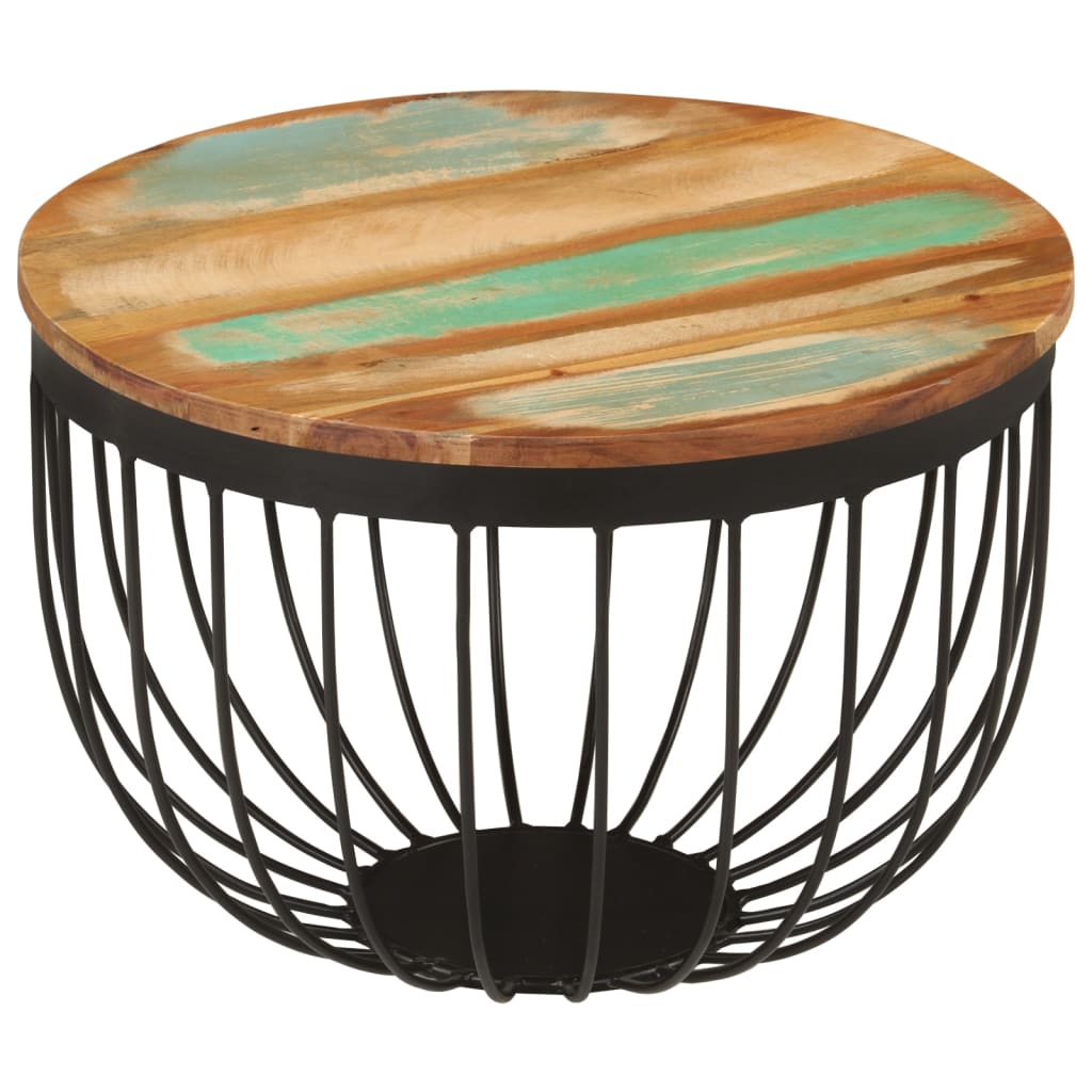 Măsuță de cafea Ø50x35 cm, lemn masiv recuperat și oțel GartenMobel Dekor