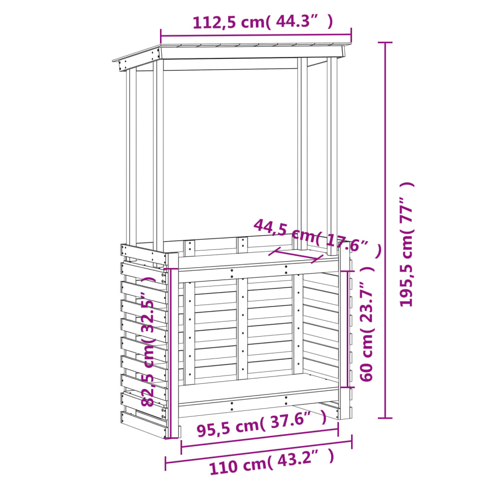 Masă bar de exterior cu acoperiș, 112,5x57x195,5 cm, lemn masiv GartenMobel Dekor