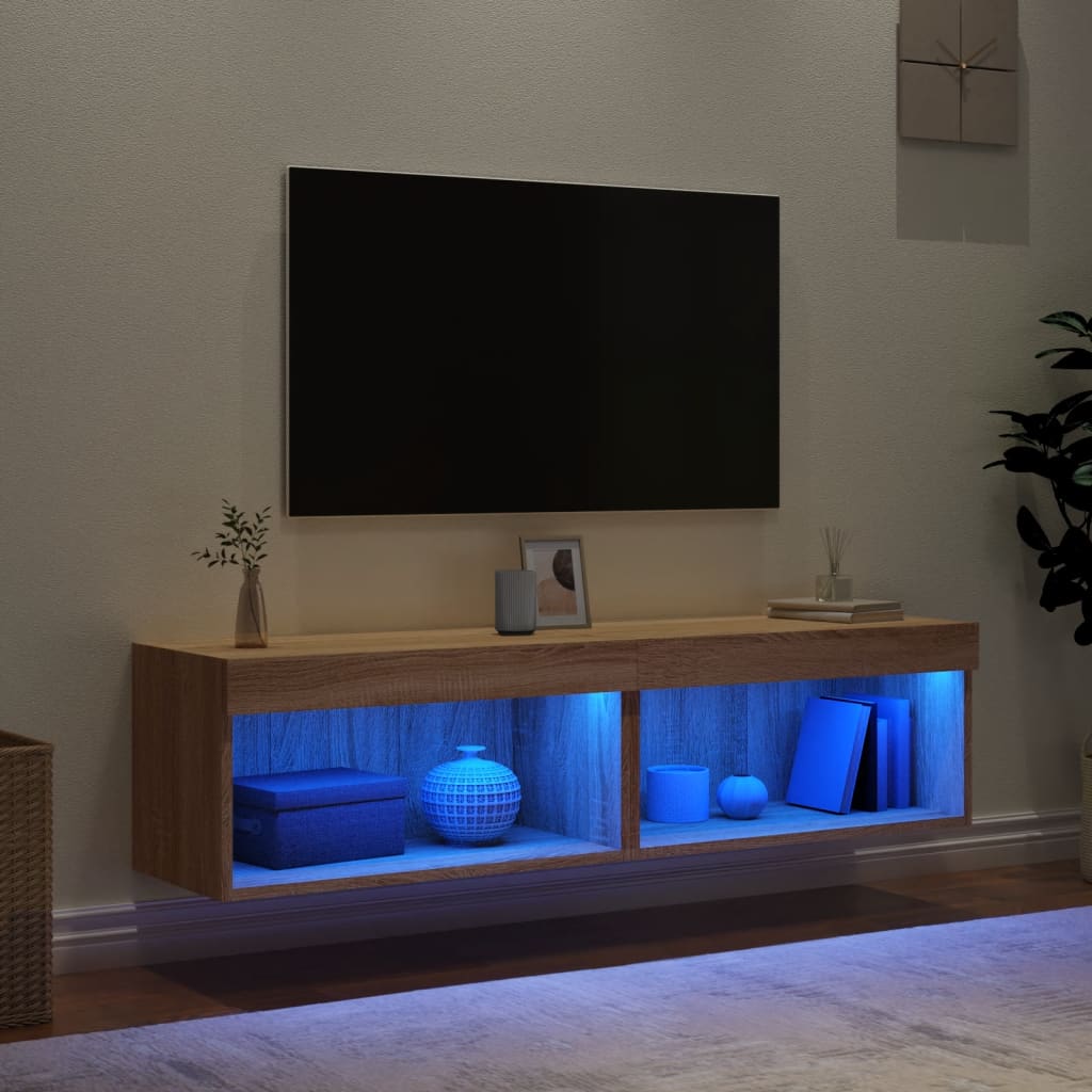 Comode TV cu lumini LED, 2 buc., stejar sonoma, 60x30x30 cm GartenMobel Dekor