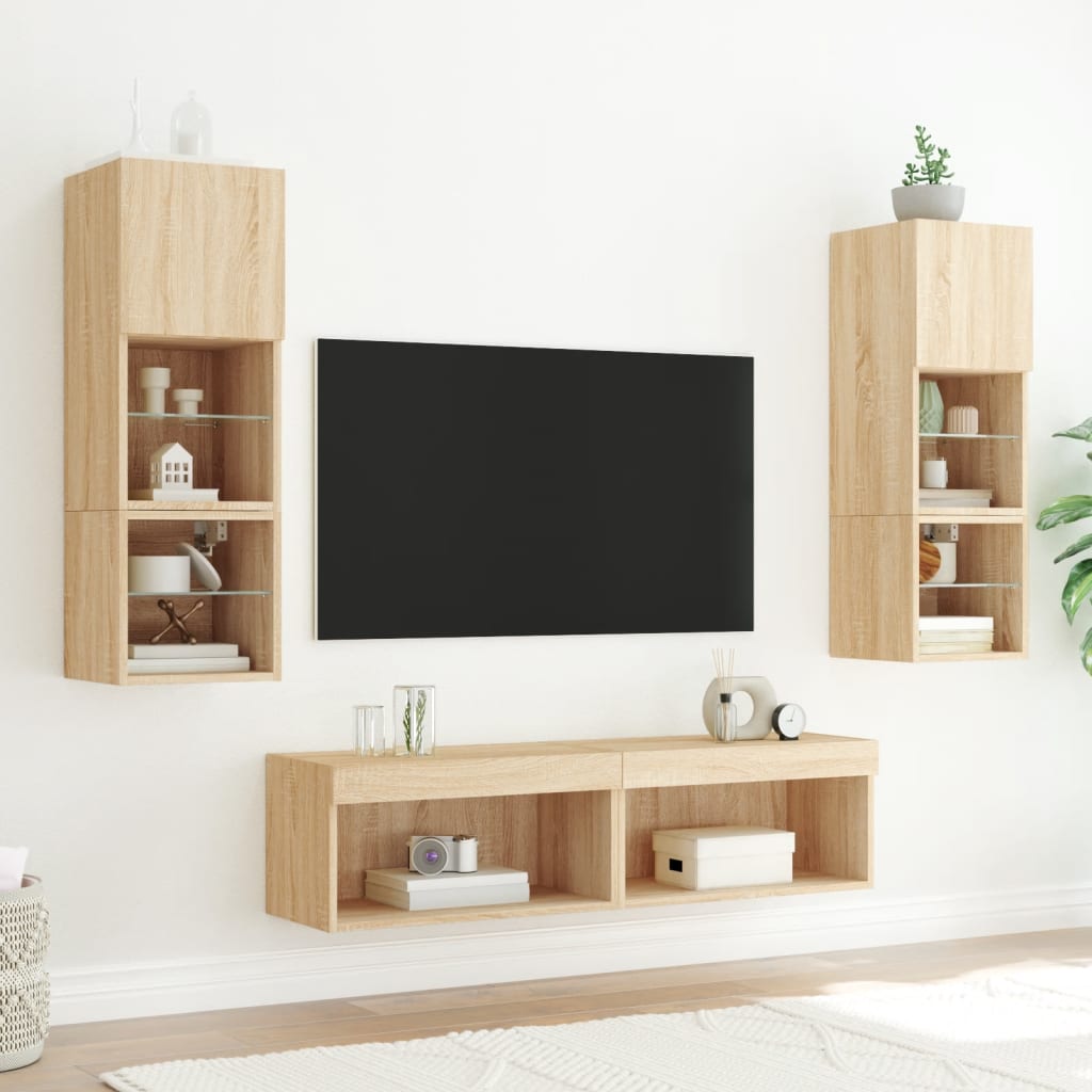 Comode TV cu lumini LED, 2 buc., stejar sonoma, 60x30x30 cm GartenMobel Dekor