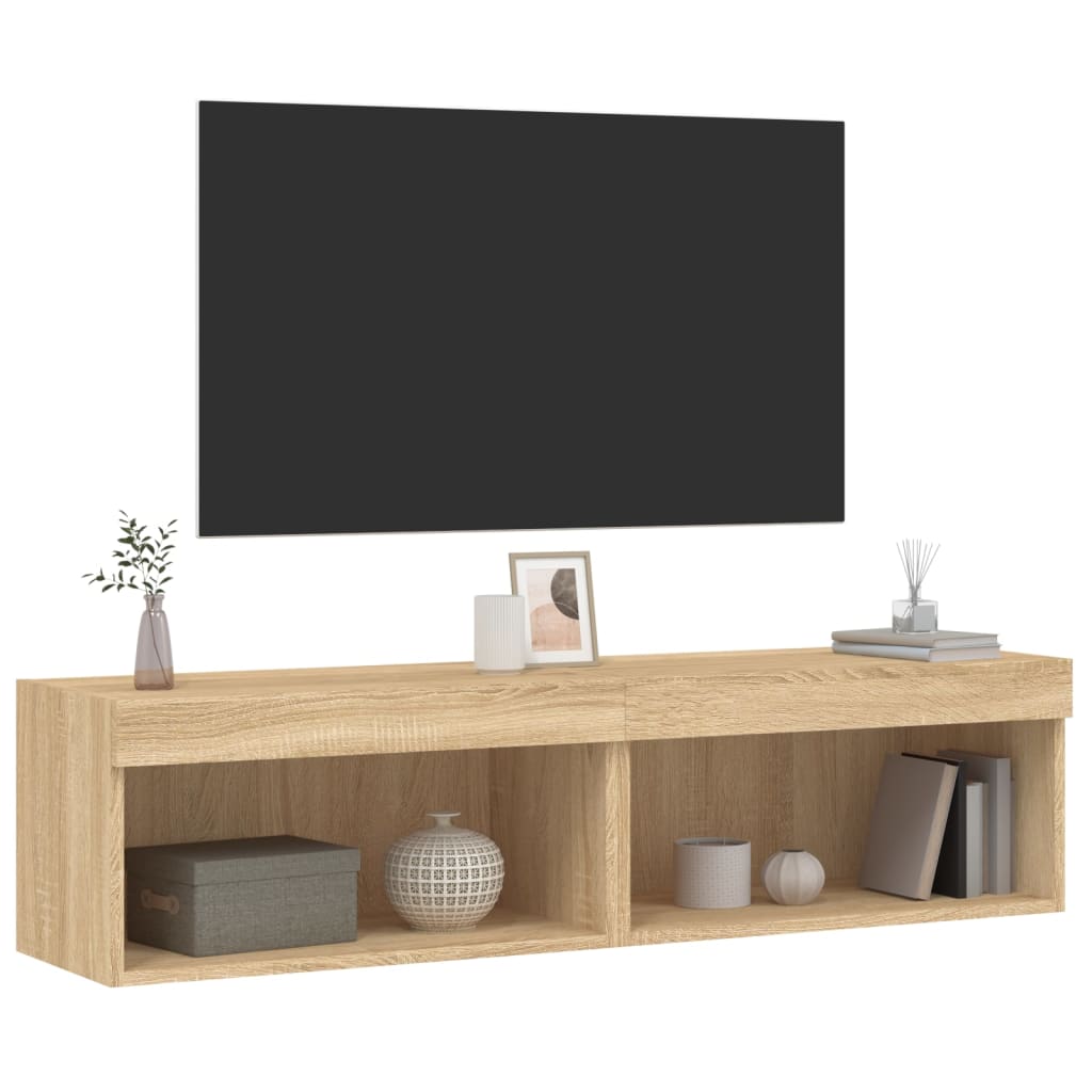 Comode TV cu lumini LED, 2 buc., stejar sonoma, 60x30x30 cm GartenMobel Dekor