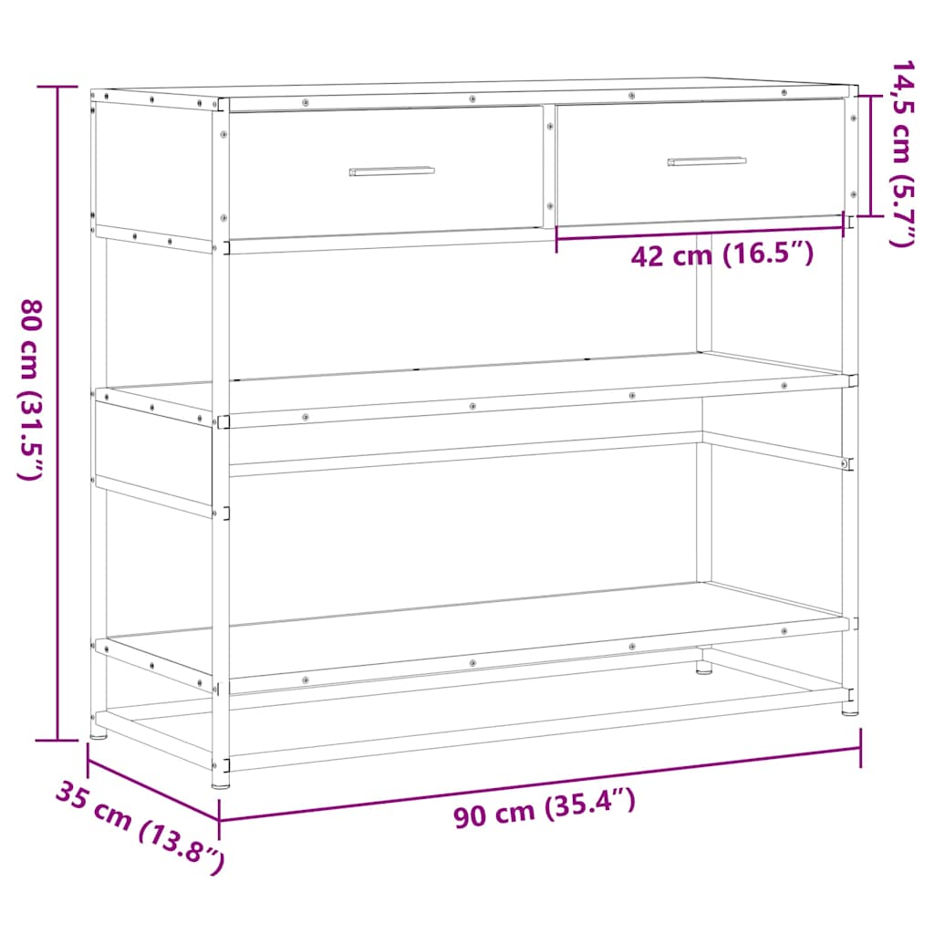 Măsuță consolă, stejar maro, 90x35x80 cm, lemn prelucrat GartenMobel Dekor