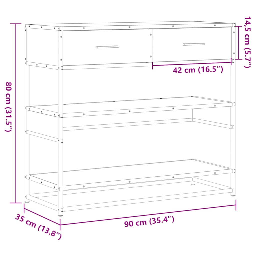 Măsuță consolă, stejar sonoma, 90x35x80 cm, lemn prelucrat GartenMobel Dekor
