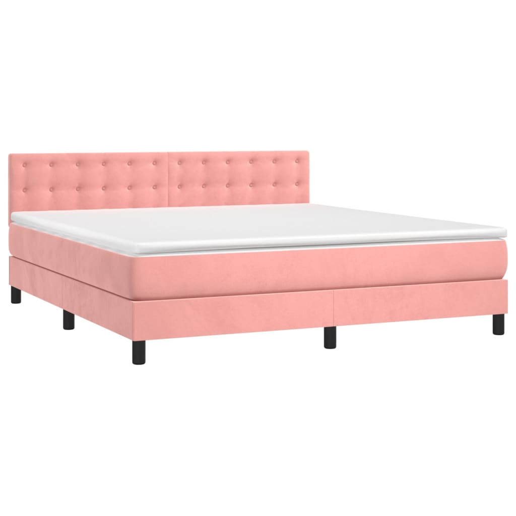 Pat box spring cu saltea, roz, 160x200 cm, catifea GartenMobel Dekor