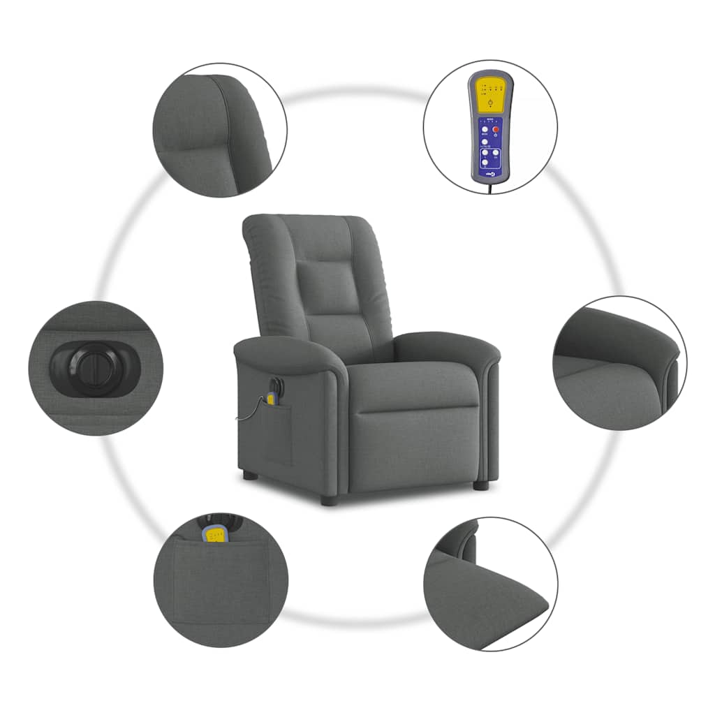 Fotoliu electric de masaj rabatabil, gri închis, textil GartenMobel Dekor