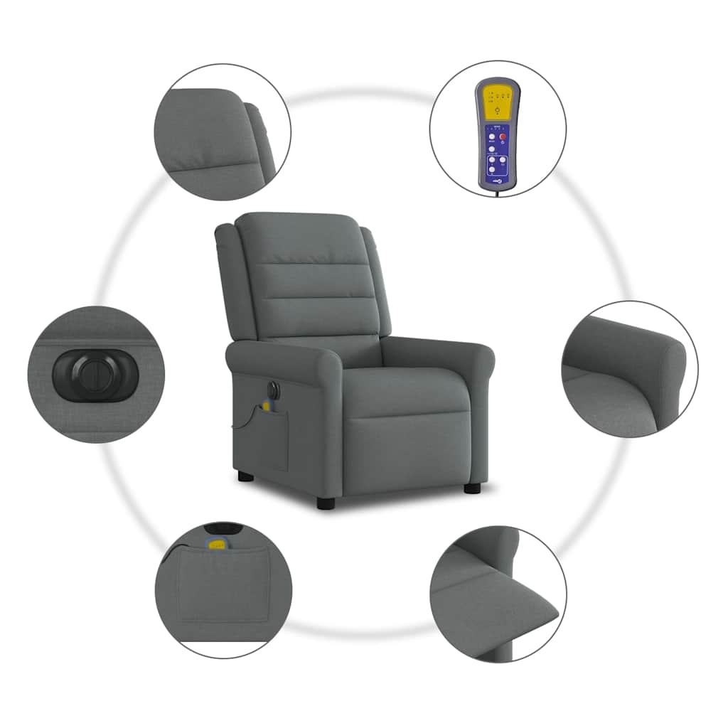 Fotoliu electric de masaj rabatabil, gri închis, textil GartenMobel Dekor