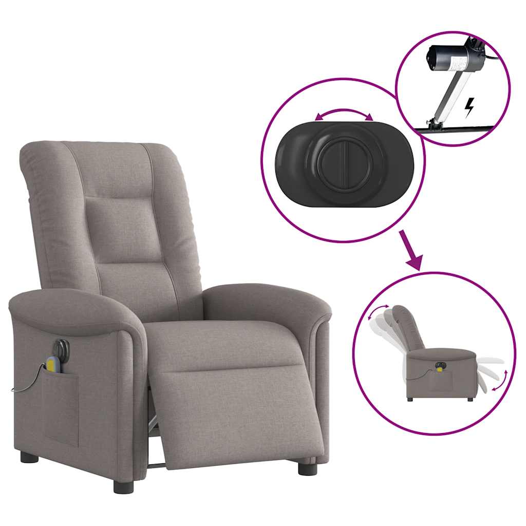 Fotoliu electric de masaj rabatabil, gri taupe, textil GartenMobel Dekor