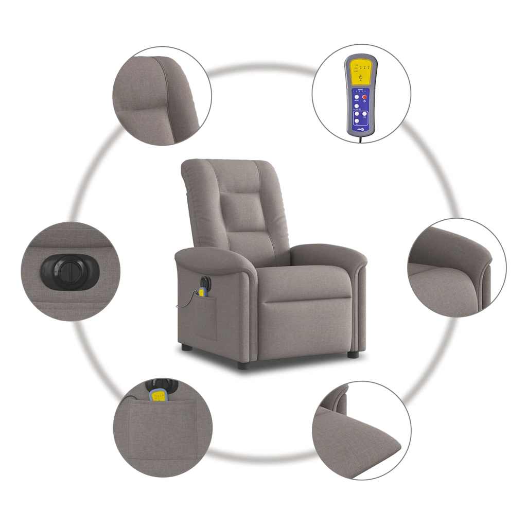 Fotoliu electric de masaj rabatabil, gri taupe, textil GartenMobel Dekor