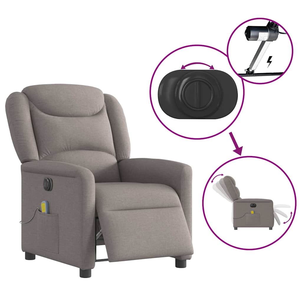 Fotoliu electric de masaj rabatabil, gri taupe, textil GartenMobel Dekor