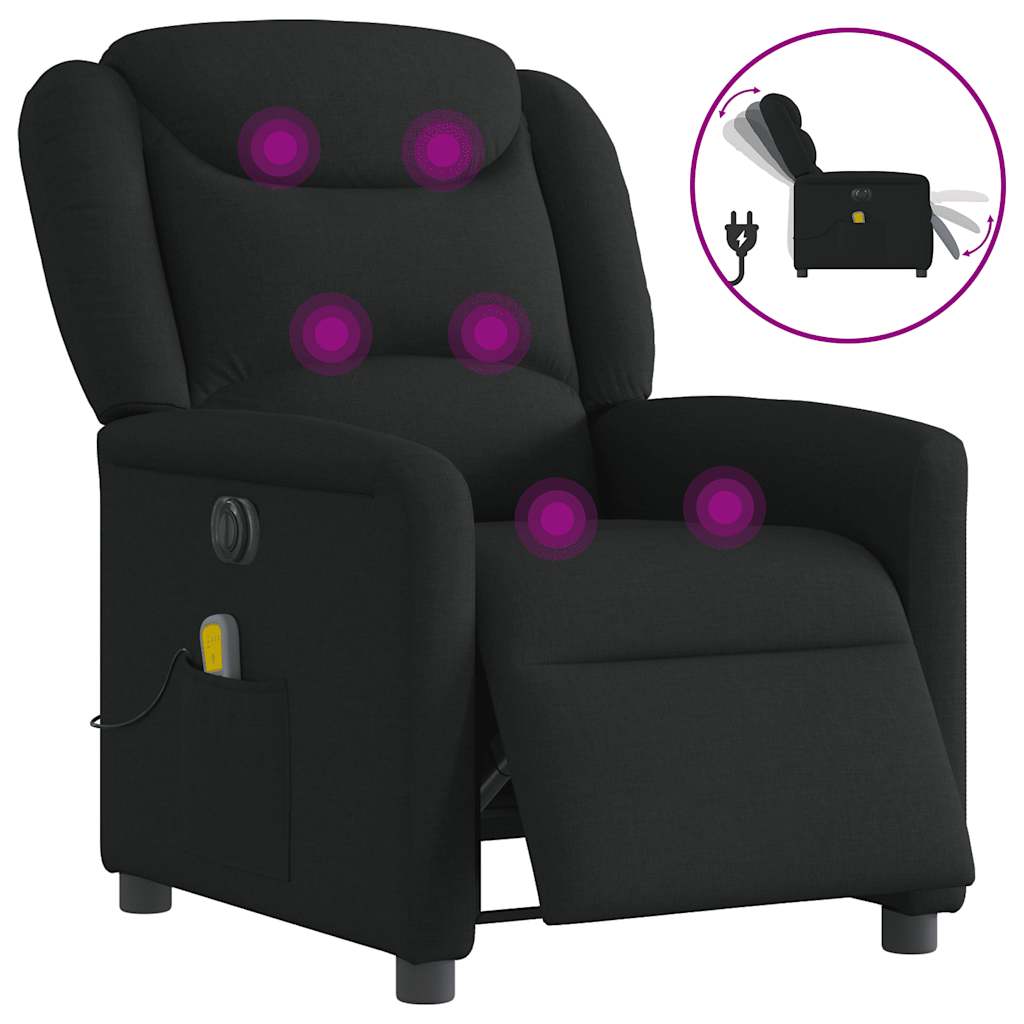 Fotoliu electric de masaj rabatabil, negru, textil GartenMobel Dekor
