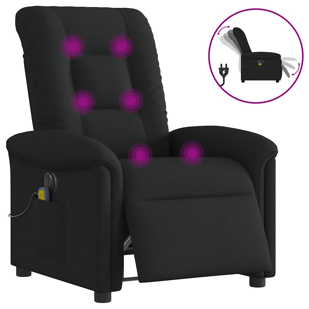 Fotoliu electric de masaj rabatabil, negru, textil GartenMobel Dekor