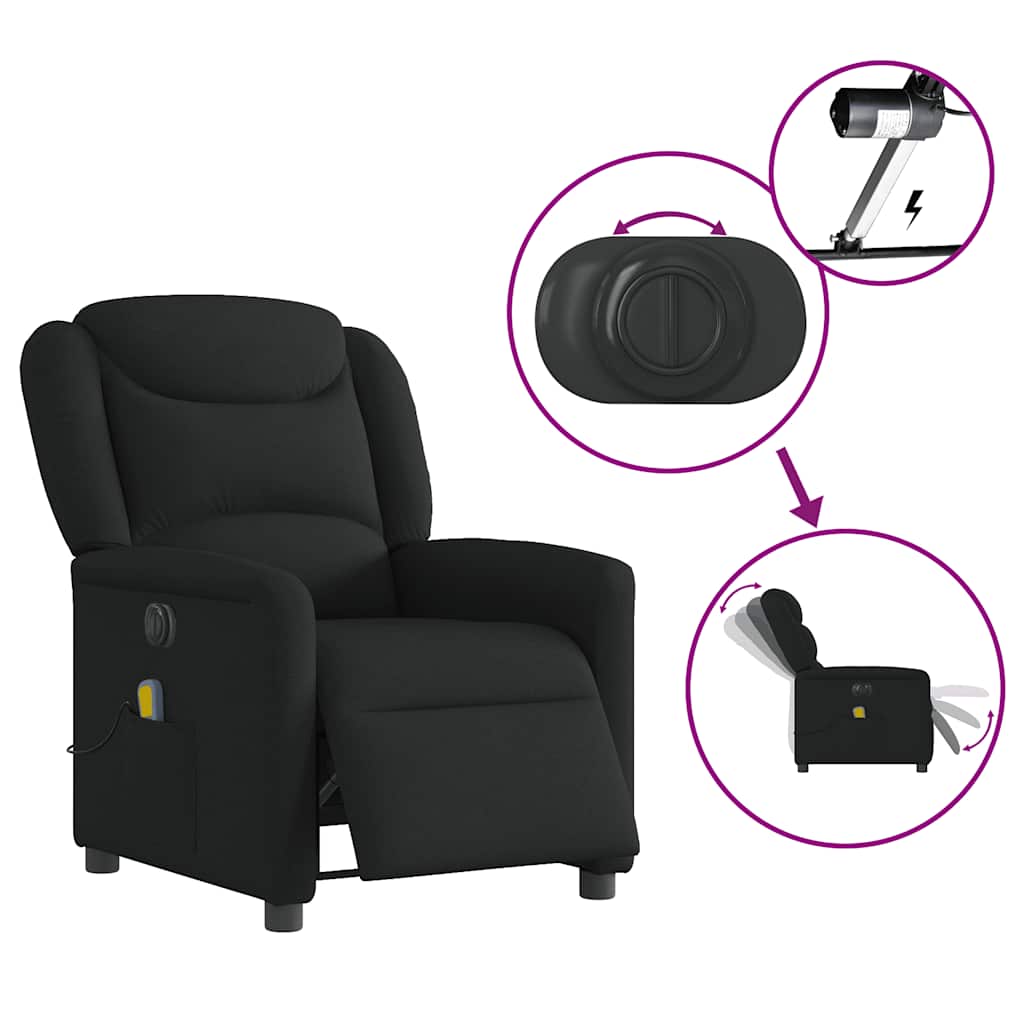 Fotoliu electric de masaj rabatabil, negru, textil GartenMobel Dekor