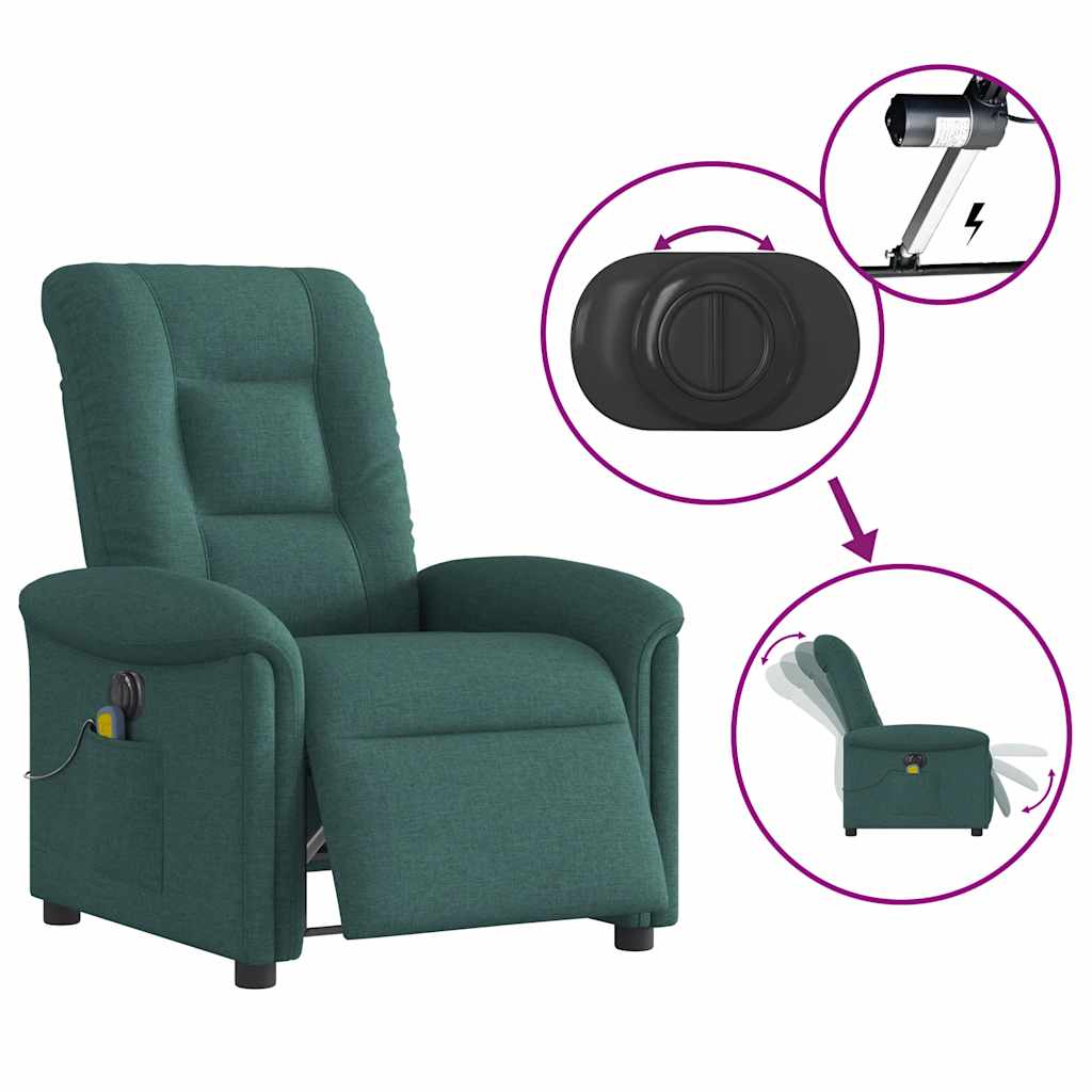 Fotoliu electric de masaj rabatabil, verde închis, textil GartenMobel Dekor