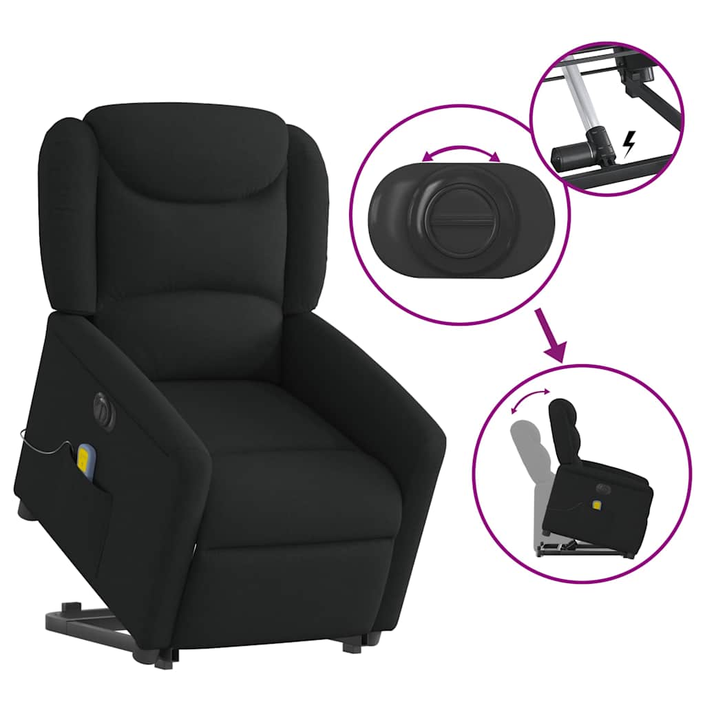 Fotoliu electric de masaj rabatabil cu ridicare, negru, textil GartenMobel Dekor