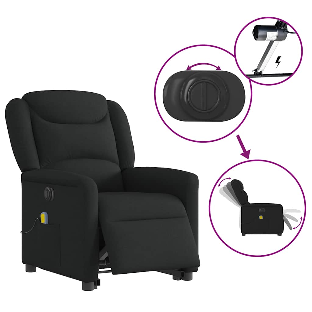 Fotoliu electric de masaj rabatabil cu ridicare, negru, textil GartenMobel Dekor