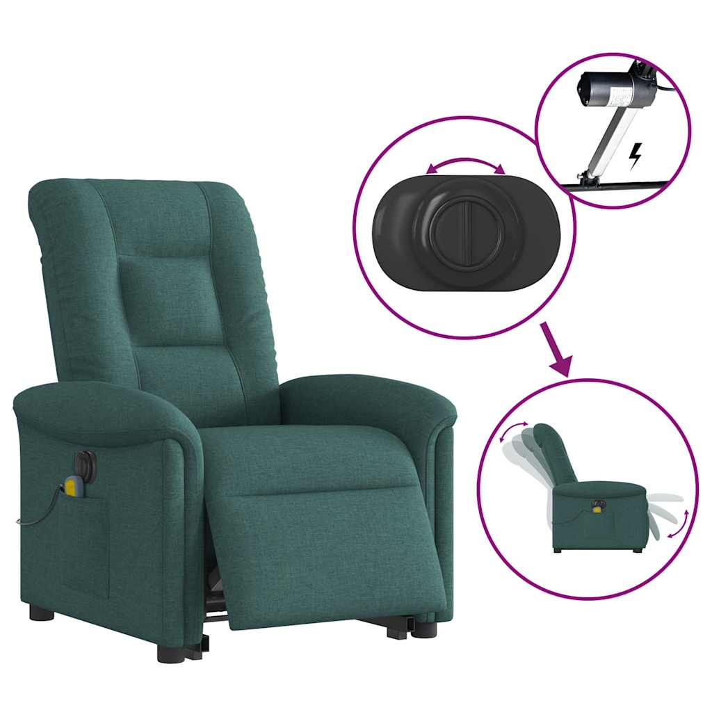 Fotoliu electric masaj rabatabil / ridicare verde închis textil GartenMobel Dekor