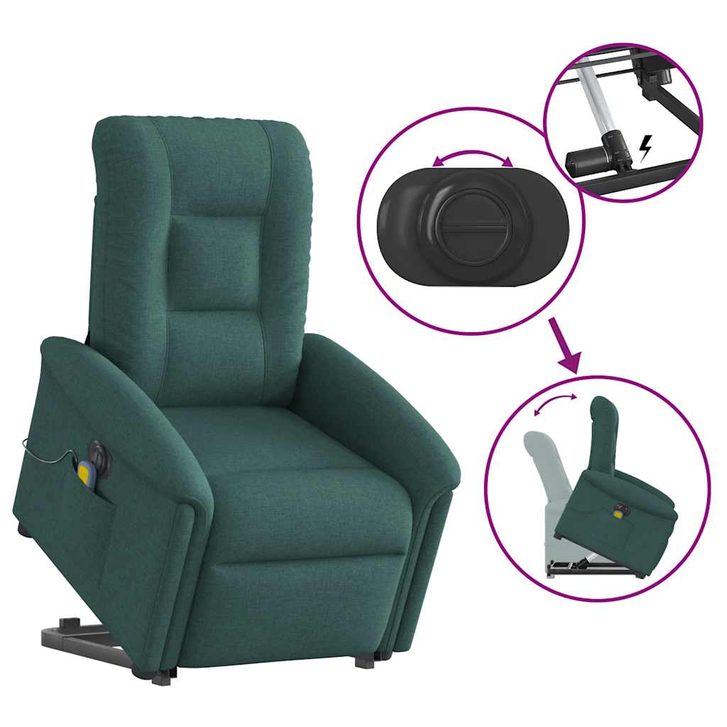 Fotoliu electric masaj rabatabil / ridicare verde închis textil GartenMobel Dekor