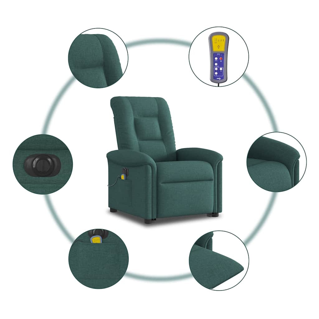 Fotoliu electric masaj rabatabil / ridicare verde închis textil GartenMobel Dekor