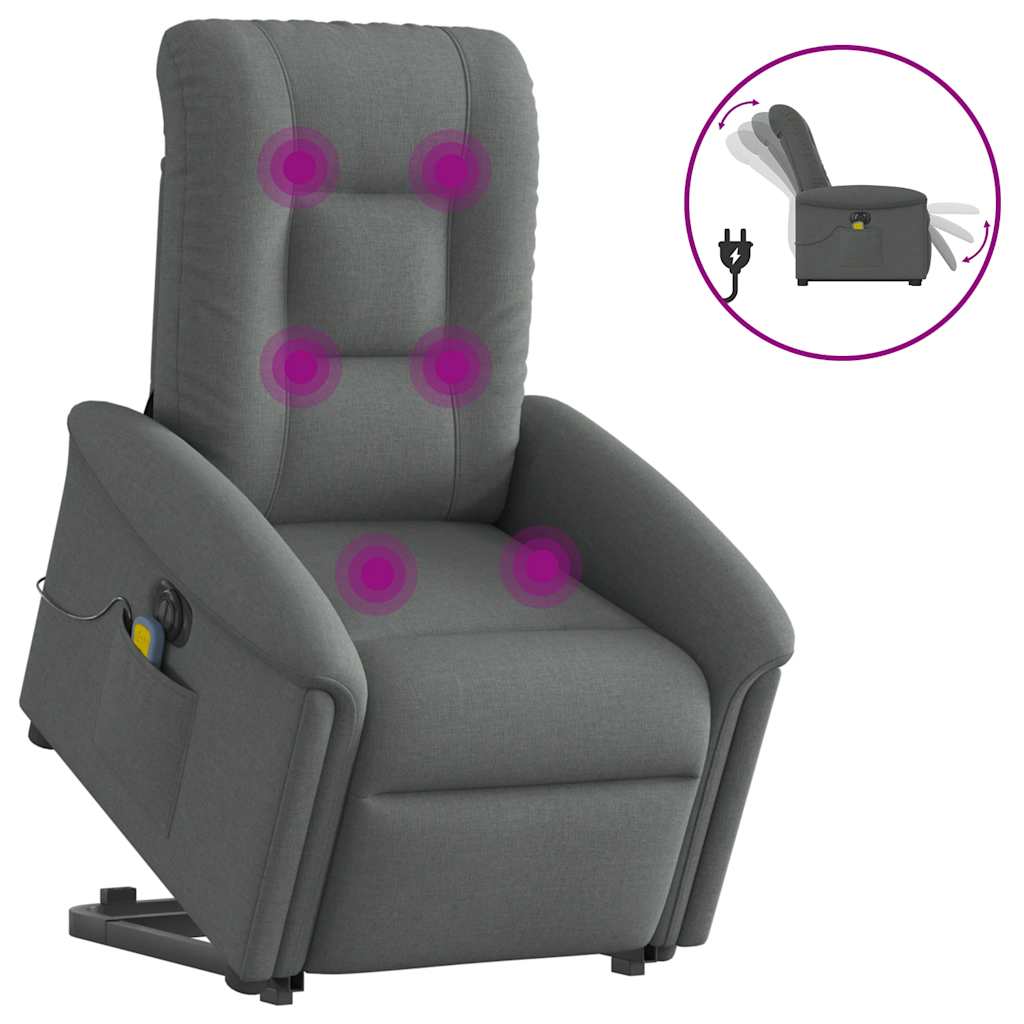 Fotoliu electric masaj rabatabil cu ridicare, gri închis textil GartenMobel Dekor