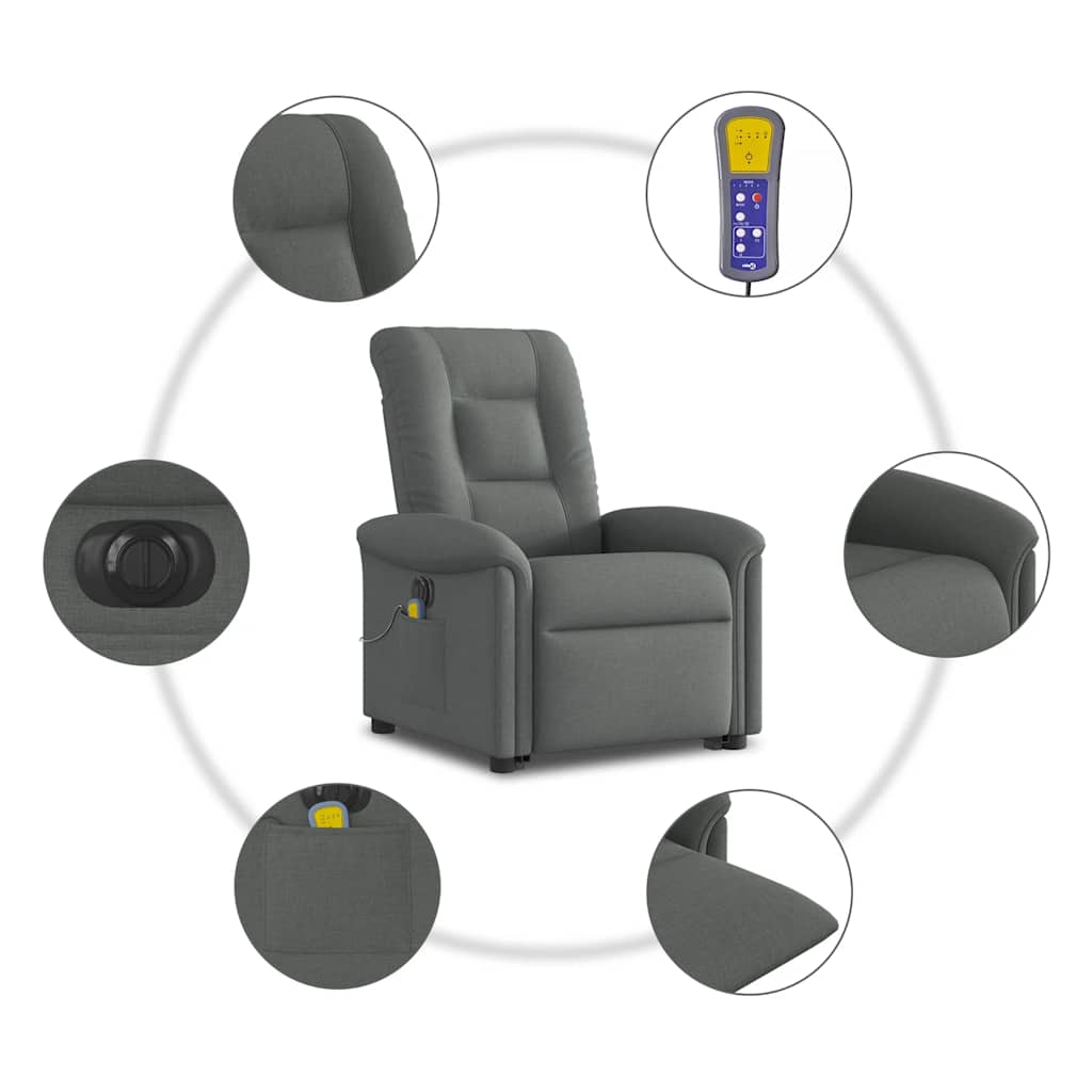 Fotoliu electric masaj rabatabil cu ridicare, gri închis textil GartenMobel Dekor
