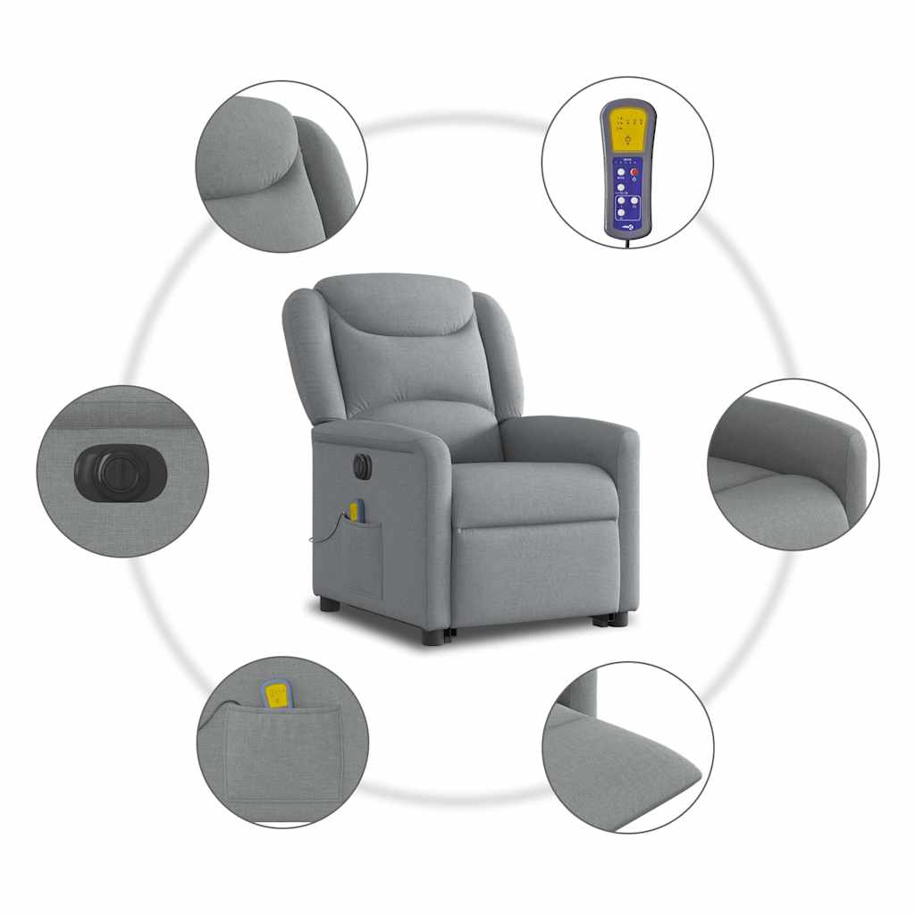 Fotoliu electric masaj rabatabil cu ridicare, gri închis textil GartenMobel Dekor