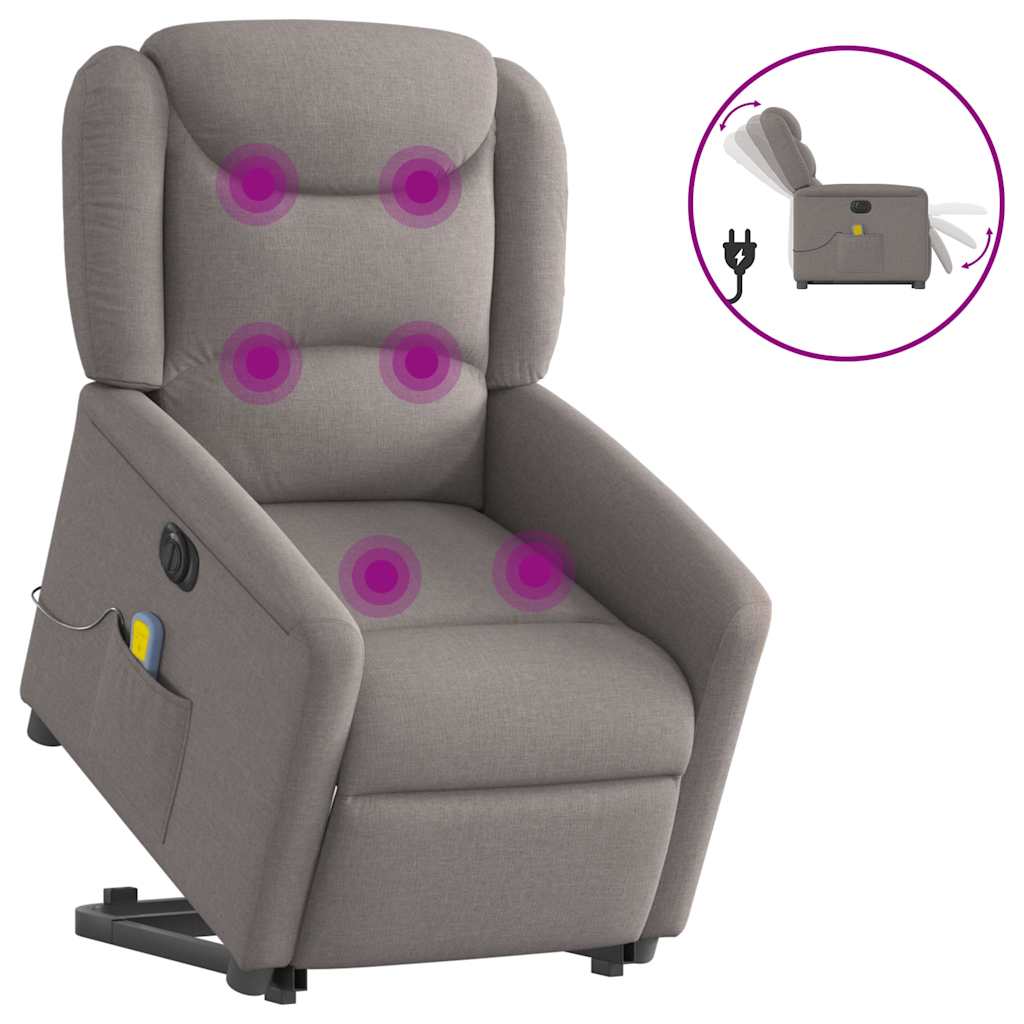 Fotoliu electric masaj rabatabil cu ridicare, gri taupe, textil GartenMobel Dekor