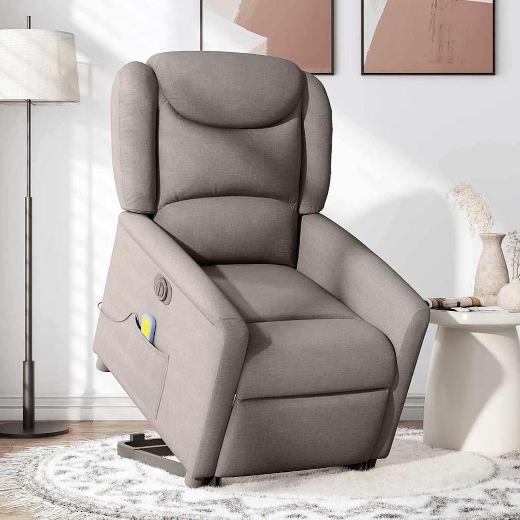Fotoliu electric masaj rabatabil cu ridicare, gri taupe, textil GartenMobel Dekor