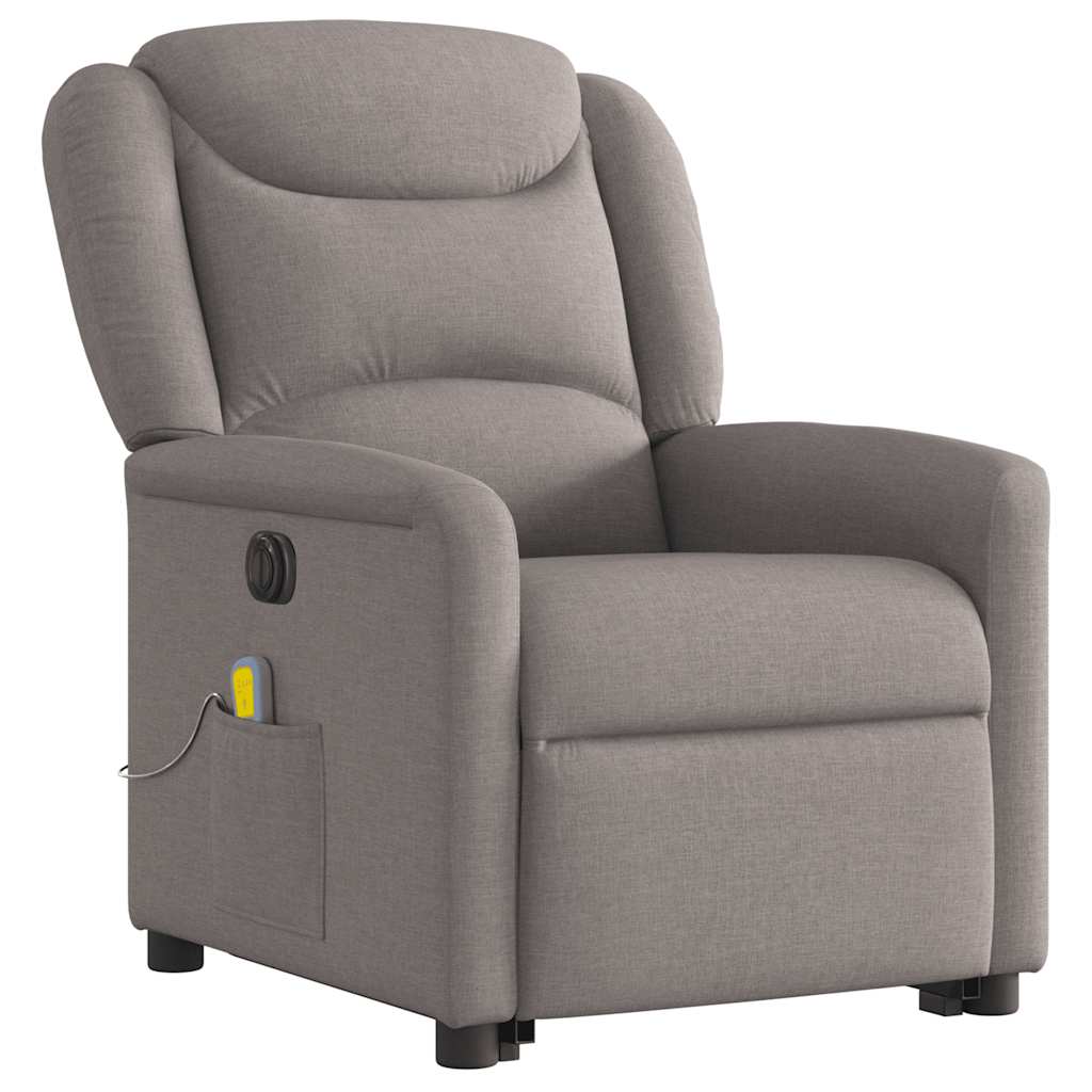 Fotoliu electric masaj rabatabil cu ridicare, gri taupe, textil GartenMobel Dekor