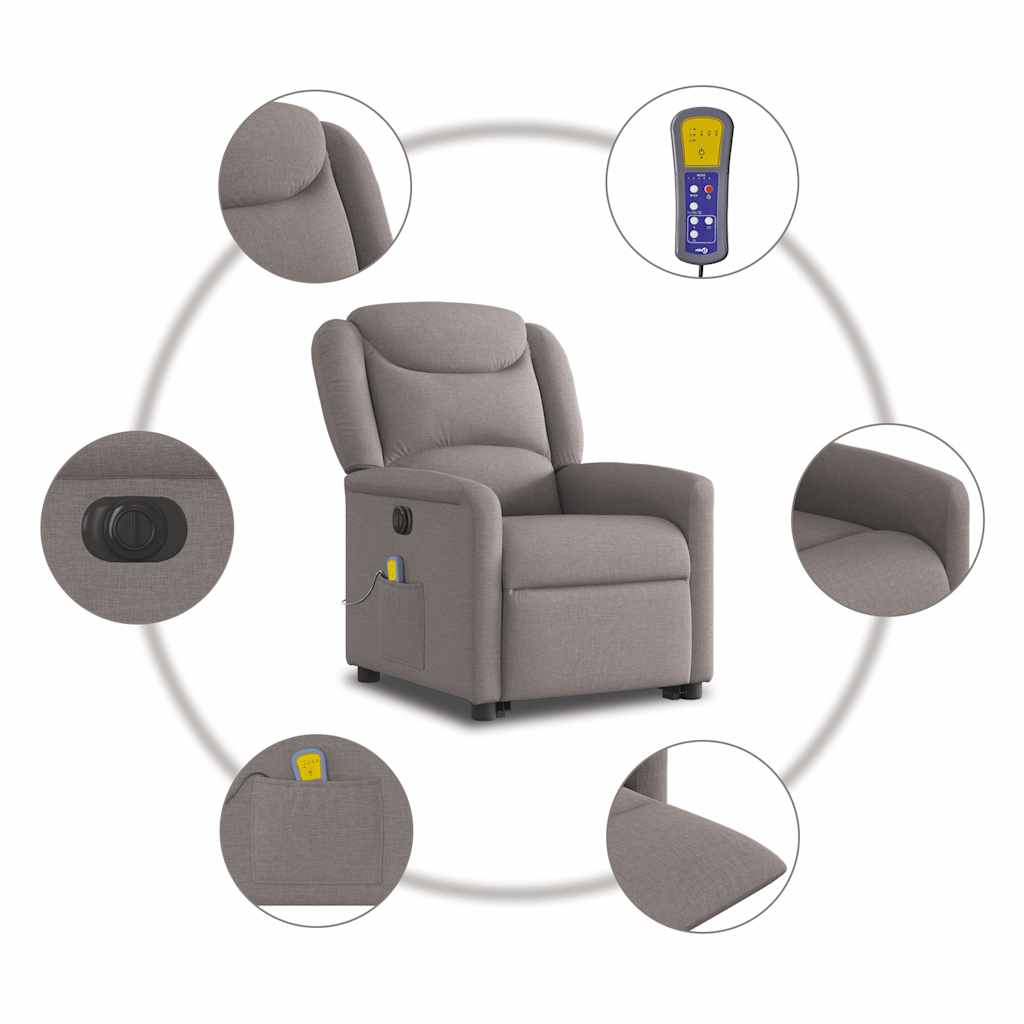 Fotoliu electric masaj rabatabil cu ridicare, gri taupe, textil GartenMobel Dekor