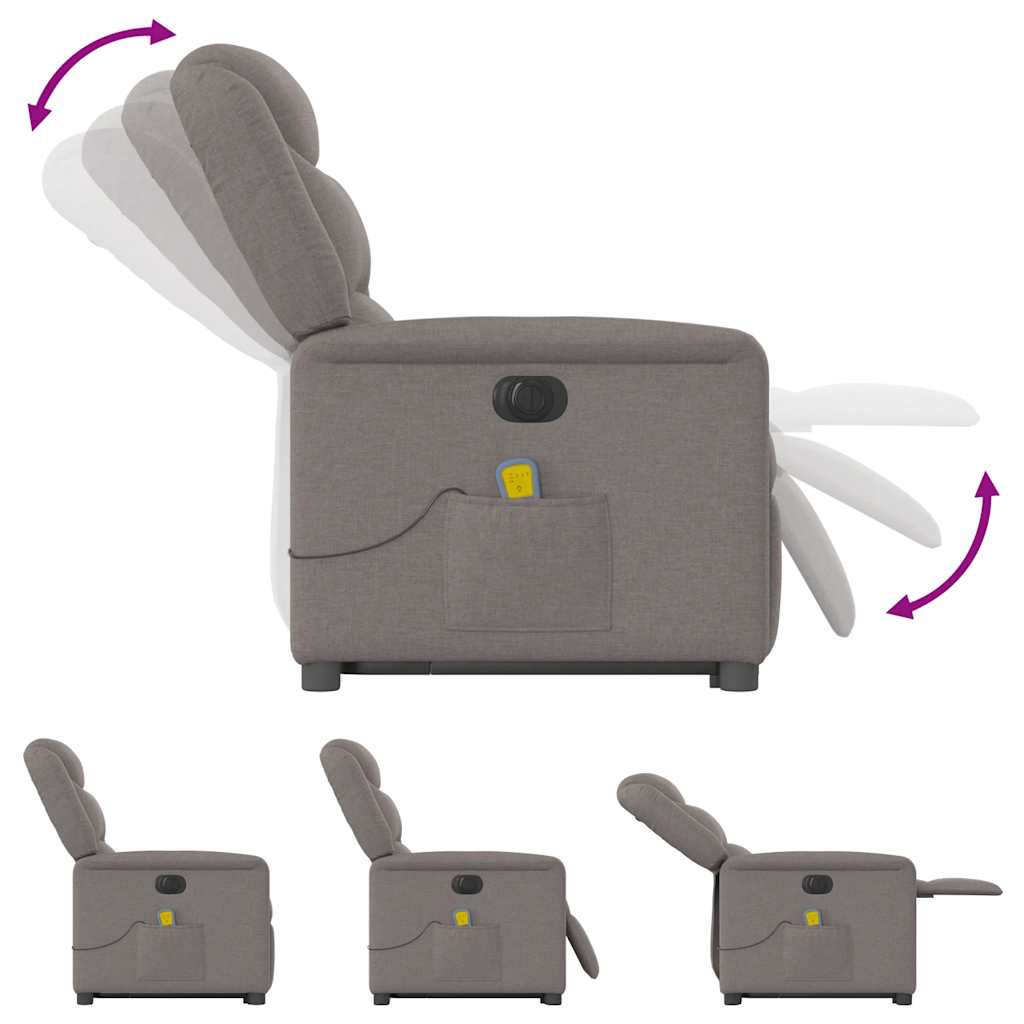 Fotoliu electric masaj rabatabil cu ridicare, gri taupe, textil GartenMobel Dekor