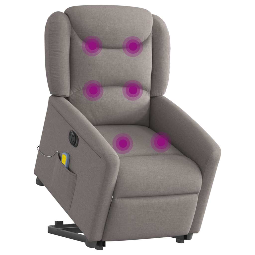 Fotoliu electric masaj rabatabil cu ridicare, gri taupe, textil GartenMobel Dekor
