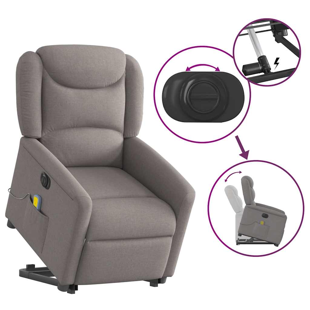 Fotoliu electric masaj rabatabil cu ridicare, gri taupe, textil GartenMobel Dekor