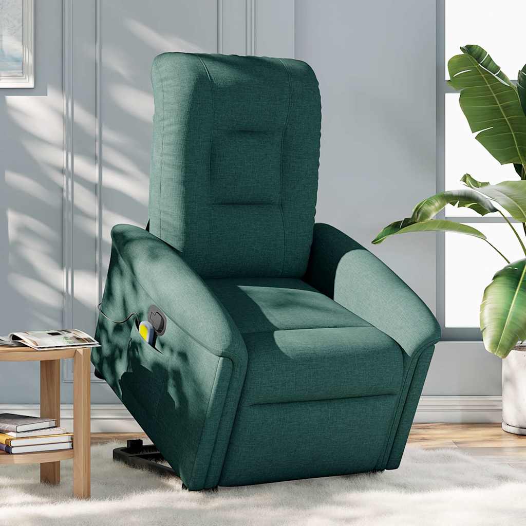 Fotoliu rabatabil de masaj, cu ridicare, verde închis, textil GartenMobel Dekor